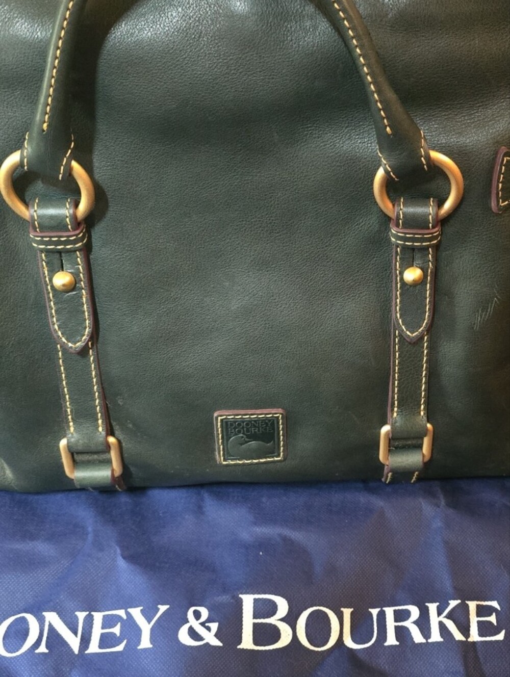 Dooney & Bourke Green Leather Large Satchel with Gold Hardware